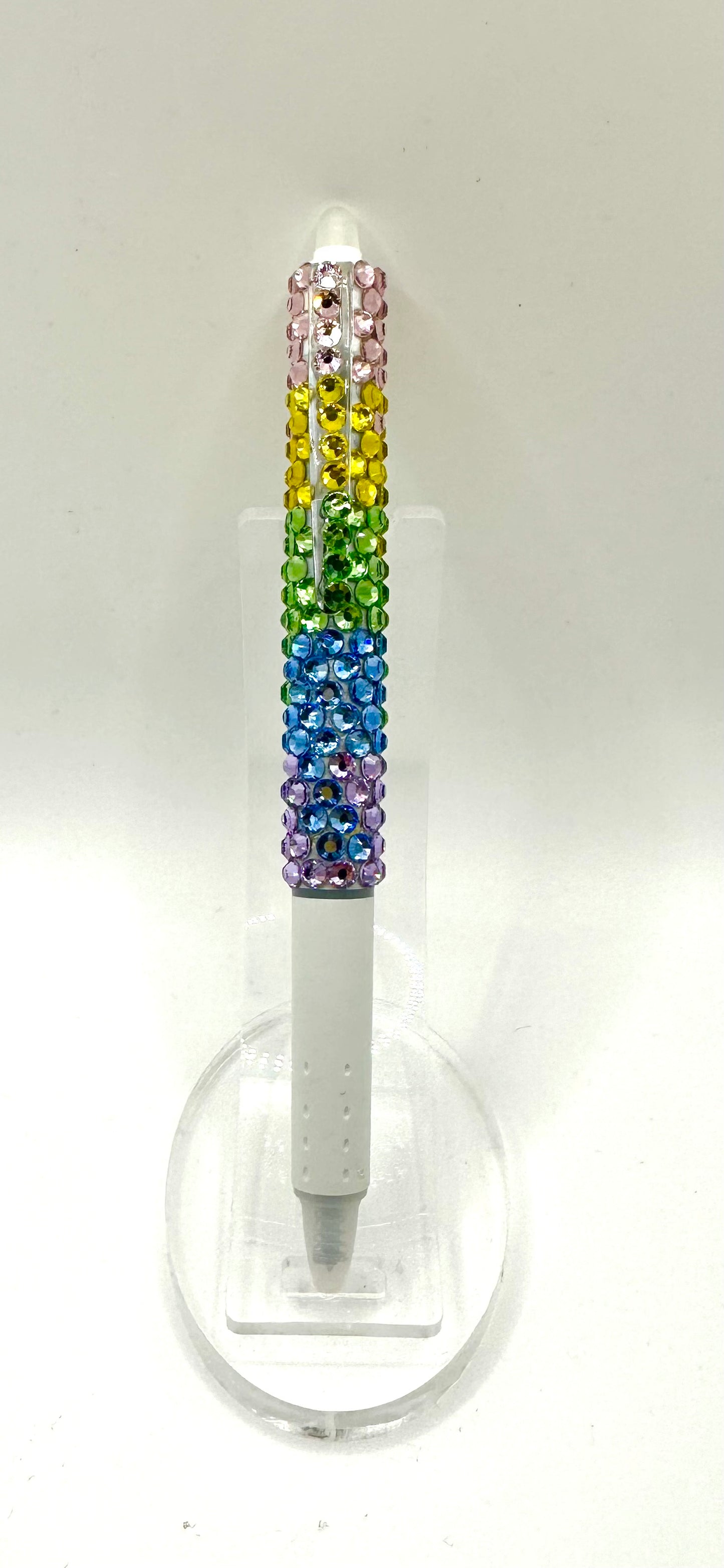 Rainbow rhinestone pen with white base