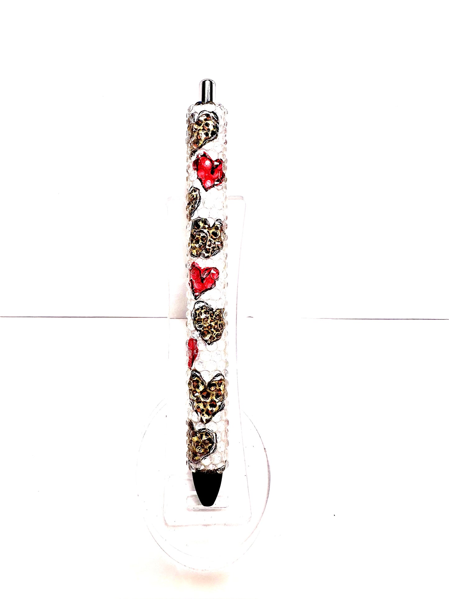 Valentines Day Hearts and Leopard Hearts Rhinestone Pen