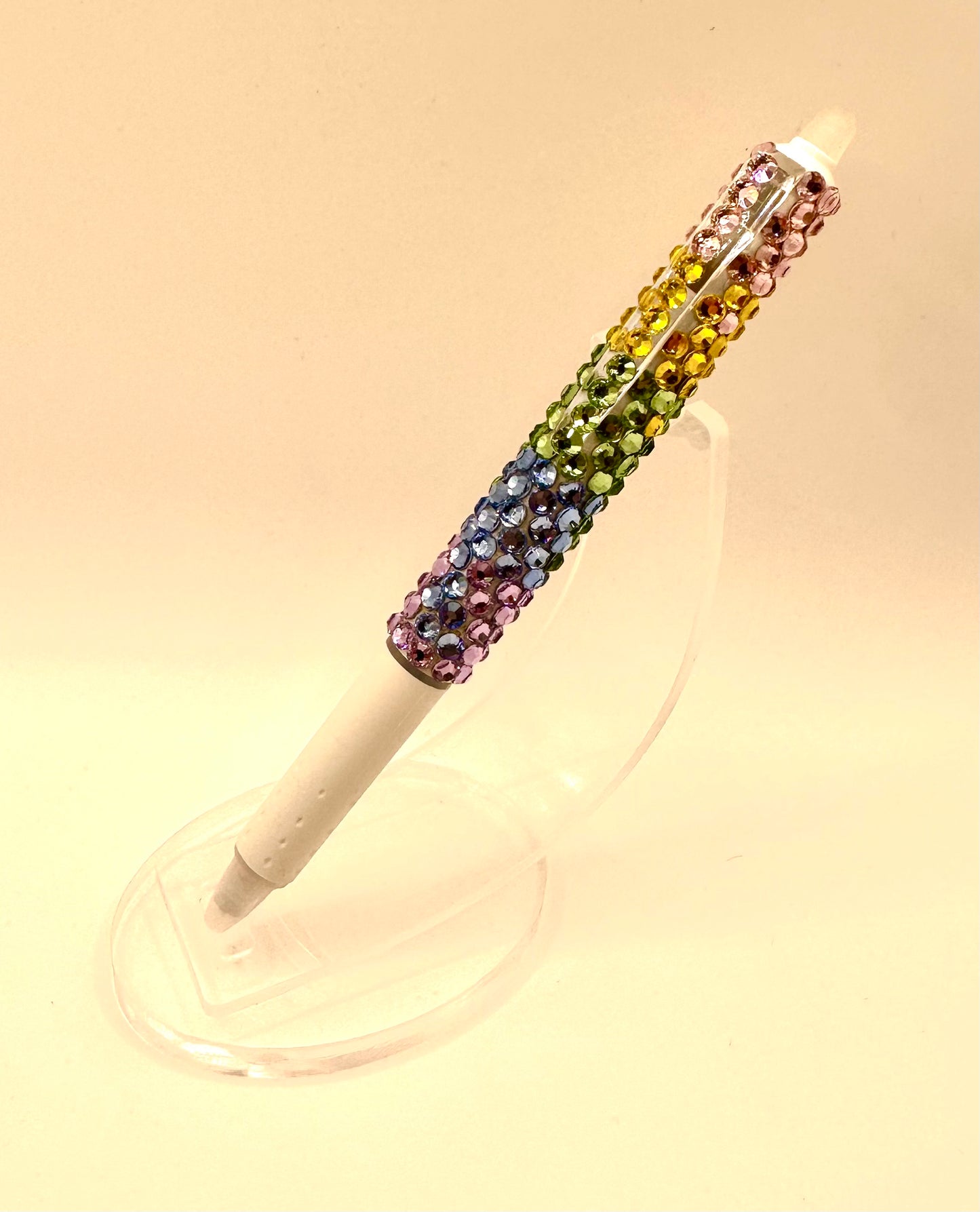 Rainbow rhinestone pen with white base